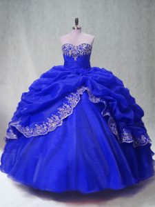 Sweetheart Sleeveless Lace Up Quinceanera Gowns Royal Blue Organza