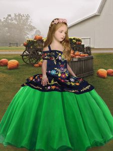 Green Lace Up Pageant Dress Toddler Embroidery Sleeveless High Low