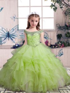 Organza Sleeveless Floor Length Little Girl Pageant Dress and Beading and Ruffles