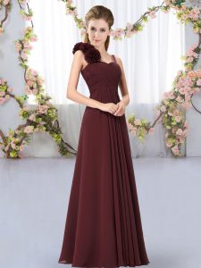 Brown Chiffon Lace Up Quinceanera Dama Dress Sleeveless Floor Length Hand Made Flower