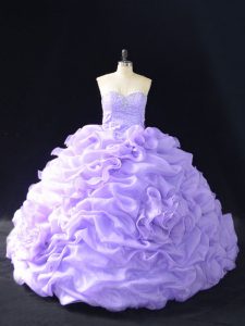 Sweetheart Sleeveless Organza Quinceanera Dresses Beading and Pick Ups and Hand Made Flower Lace Up