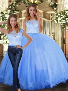 Attractive Floor Length Two Pieces Sleeveless Blue 15 Quinceanera Dress Clasp Handle