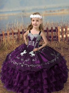 Sleeveless Lace Up Floor Length Embroidery and Ruffled Layers Pageant Dress for Teens