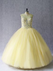 Hot Selling Scoop Sleeveless Tulle Quinceanera Gown Beading Lace Up