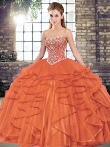 Great Floor Length Rust Red Quinceanera Dress Sweetheart Sleeveless Lace Up