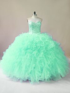 Decent Sweetheart Sleeveless Tulle Quinceanera Dress Beading and Ruffles Lace Up