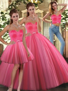 Lovely Coral Red Lace Up Quince Ball Gowns Beading Sleeveless Floor Length