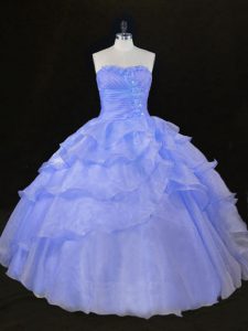 Fancy Sweetheart Sleeveless Organza Quinceanera Dresses Ruffles and Hand Made Flower Lace Up