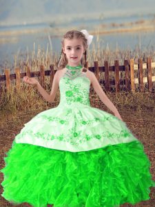 Sleeveless Beading and Embroidery and Ruffles Lace Up Little Girls Pageant Dress Wholesale