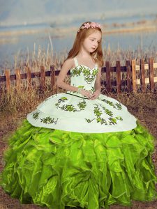 Floor Length Yellow Green Little Girls Pageant Gowns Straps Sleeveless Lace Up