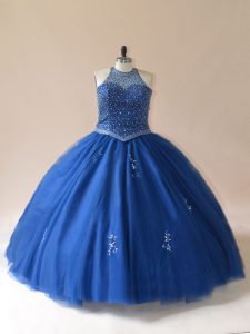 Scoop Sleeveless Lace Up 15th Birthday Dress Blue Tulle