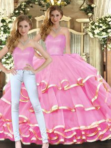 Sweetheart Sleeveless Organza 15th Birthday Dress Ruffled Layers Lace Up