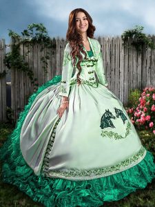 Sweet Turquoise Sweetheart Neckline Embroidery and Ruffles 15th Birthday Dress Sleeveless Lace Up