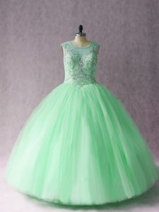 Apple Green Scoop Neckline Beading Quinceanera Gowns Sleeveless Lace Up