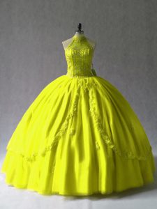 New Arrival Yellow Green Ball Gowns Appliques Quinceanera Dress Lace Up Tulle Sleeveless Floor Length