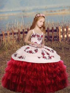 Custom Fit Long Sleeves Embroidery and Ruffled Layers Lace Up Little Girls Pageant Dress