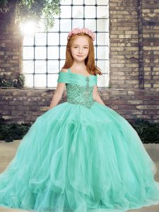 Simple Floor Length Ball Gowns Sleeveless Apple Green Kids Formal Wear Lace Up