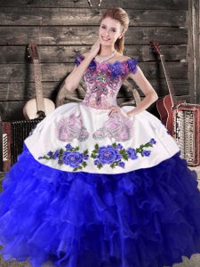 Fashionable Floor Length Royal Blue 15 Quinceanera Dress Off The Shoulder Sleeveless Lace Up