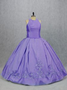 Lavender Zipper Quinceanera Gown Embroidery Sleeveless Floor Length