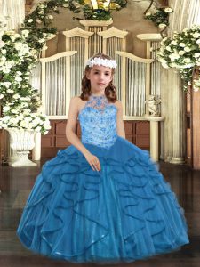 Great Tulle Sleeveless Floor Length Little Girl Pageant Dress and Beading and Ruffles