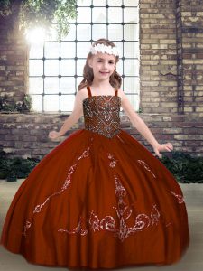 Custom Design Straps Sleeveless Lace Up Little Girl Pageant Dress Rust Red Tulle