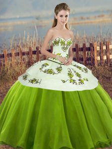 Captivating Sweetheart Sleeveless Lace Up Ball Gown Prom Dress Olive Green Tulle