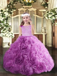 Lilac Sleeveless Fabric With Rolling Flowers Zipper Kids Formal Wear for Party and Wedding Party