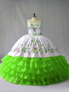 Latest Sweetheart Lace Up Embroidery and Ruffled Layers 15th Birthday Dress Sleeveless