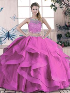 Sleeveless Beading and Lace and Ruffles Lace Up Quinceanera Gowns