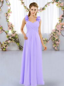 Eye-catching Floor Length Lavender Quinceanera Dama Dress Straps Sleeveless Lace Up