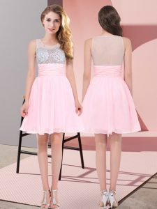 Mini Length Side Zipper Dama Dress Baby Pink for Wedding Party with Beading