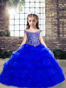 Admirable Scoop Sleeveless Lace Up Kids Formal Wear Royal Blue Organza