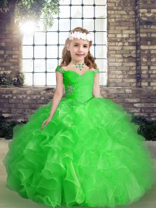 Lace Up Straps Beading and Ruffles Little Girl Pageant Gowns Organza Sleeveless