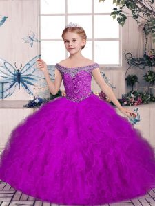 Wonderful Purple Sleeveless Tulle Lace Up Little Girls Pageant Dress for Party and Sweet 16 and Wedding Party