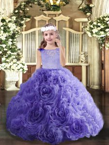 Luxurious Lavender Sleeveless Beading Floor Length Kids Pageant Dress