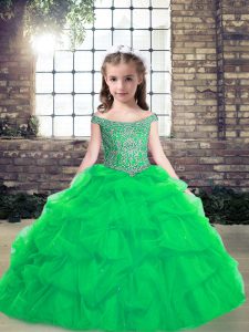 Sleeveless Floor Length Pick Ups Lace Up Girls Pageant Dresses with Turquoise