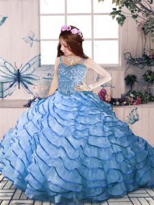 Dramatic Sleeveless Court Train Beading and Ruffled Layers Lace Up Little Girls Pageant Dress Wholesale