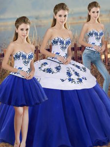 Suitable Royal Blue Sleeveless Embroidery and Bowknot Floor Length Quinceanera Gown