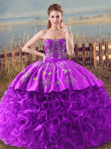 Custom Design Eggplant Purple and Purple Sleeveless Embroidery and Ruffles Lace Up 15 Quinceanera Dress