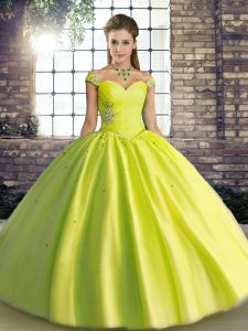 Customized Yellow Green Lace Up Quinceanera Gown Beading Sleeveless Floor Length