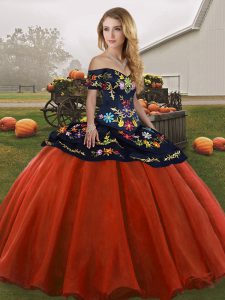 Gorgeous Rust Red Sleeveless Tulle Lace Up Ball Gown Prom Dress for Military Ball and Sweet 16 and Quinceanera