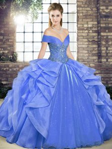 Sleeveless Lace Up Floor Length Beading and Ruffles Quinceanera Gown