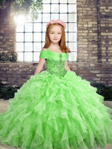 Pretty Sleeveless Floor Length Beading and Ruffles Lace Up Custom Made Pageant Dress with