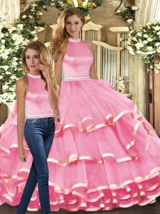 Hot Selling Floor Length Ball Gowns Sleeveless Pink Quinceanera Gown Backless