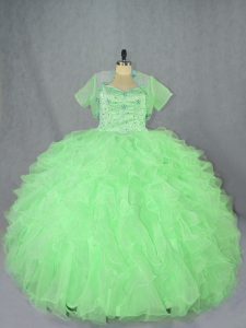 Super Beading and Ruffles Quince Ball Gowns Lace Up Sleeveless Floor Length