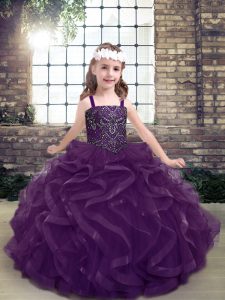 Straps Sleeveless Lace Up Girls Pageant Dresses Purple Tulle