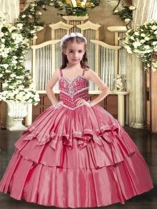 Beading Glitz Pageant Dress Red Lace Up Sleeveless Floor Length