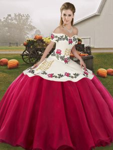 Hot Pink Lace Up Quinceanera Dresses Embroidery Sleeveless Floor Length