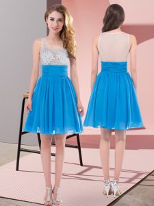 Super Empire Court Dresses for Sweet 16 Baby Blue Scoop Chiffon Sleeveless Mini Length Side Zipper