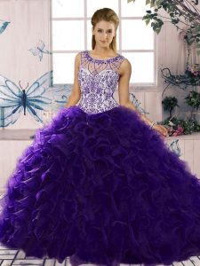 Captivating Purple Sleeveless Beading and Ruffles Floor Length Vestidos de Quinceanera